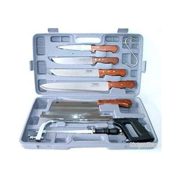Couteau de Chasse D�coupe de Gibier CERF SANGLIER Ecarteur Scie Valise de Coutellerie 8 Pi�ces