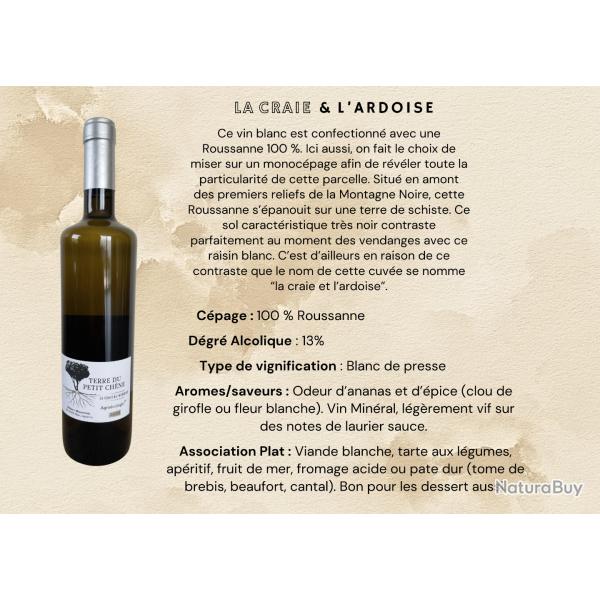 Bouteille de Vin Blanc cuv�e 2024 "La Craie & L'Ardoise" Minervois Domaine Terre Du Petit Ch�ne