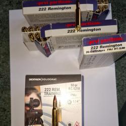 100 MUNITIONS 222 REM REMINGTON R PRVI SOLOGNAC balle cartouche