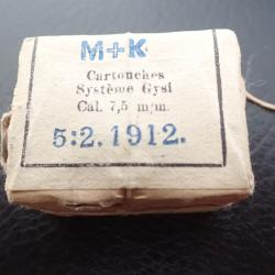 1912 Boite de 20 cartouches Syst&egrave;me GYSI. Calibre 7,5 mm