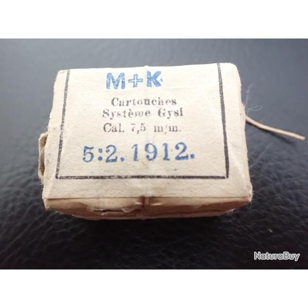 1912 Boite de 20 cartouches Syst�me GYSI. Calibre 7,5 mm