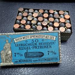 Boite LEFAUCHEUX REVOLVER 7 mm + 50 cartouches de collection &agrave; broche. EXCEPTIONNELLE