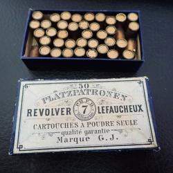 Boite LEFAUCHEUX REVOLVER 7 mm + 40 cartouches &agrave; blanc de collection &agrave; broche. EXCEPTIONNELLE