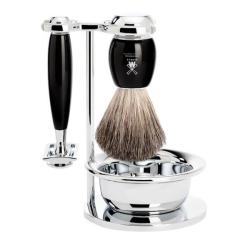 Set de rasage 4 pi&egrave;ces Muhle Vivo s&eacute;curit&eacute;-pur noir-manche r&eacute;sine noir