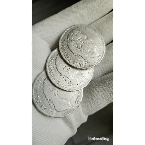 Lot de 3 monnaies en argent Roi de France Louis philippe I