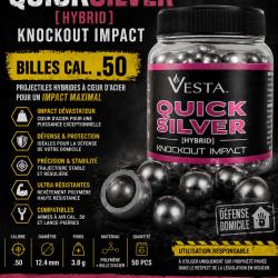 Billes VESTA Quicksilver Calibre .50 Hybrid - Pot de 50 Projectiles