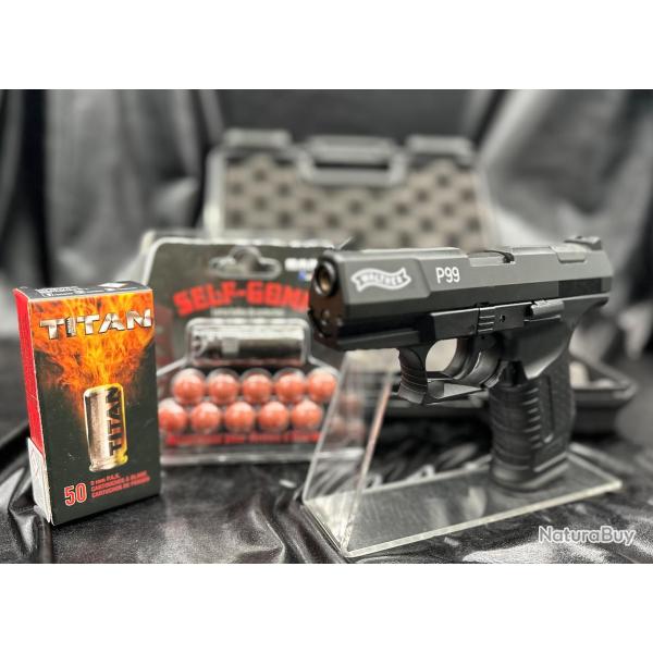 Pack d�fense pistolet WALTHER P99 9MM PAK + 50x Munitions + Embout Self Gomm