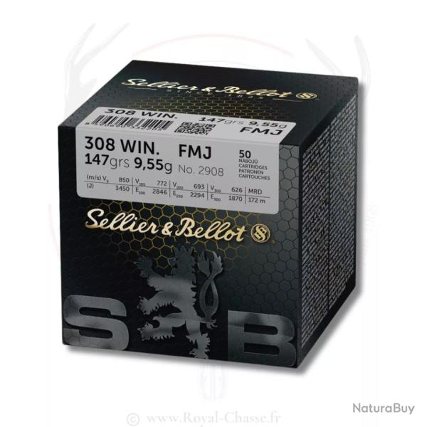 50 balles FMJ Cal.308 WIN 147Grs SELLIER & BELLOT