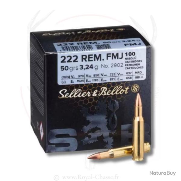 100 balles FMJ VRAC Cal.222 REM 50Grs SELLIER & BELLOT
