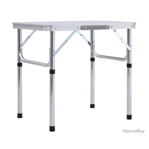 Table camping pliable aluminium blanc 60x45 cm transport facile