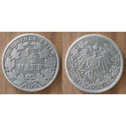 Allemagne 1/2 Mark 1905 Atelier E Piece Argent Aigle Reich