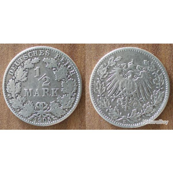 Allemagne 1/2 Mark 1905 Atelier E Piece Argent Aigle Reich