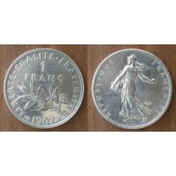 France 1 Franc 1907 Semeuse Argent Piece Francs Frs Frc Frcs