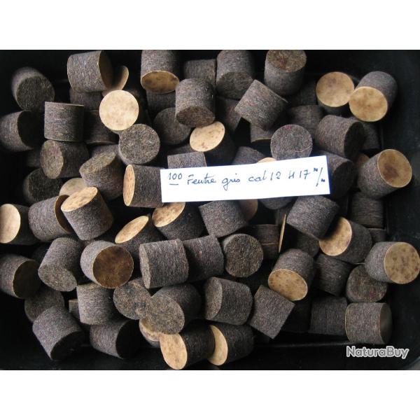 100 bourrrs feutre gris cal 12 hauteur 17 mm