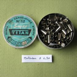 92 cartouches super Titan No 12 pour matador diam&egrave;tre de la douille 6,30 mm