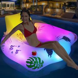Bou&eacute;e Gonflable Piscine avec Lumi&egrave;re Changeante, Bou&eacute;e G&eacute;ante Piscine &Eacute;nergie Solaire pour Adultes a