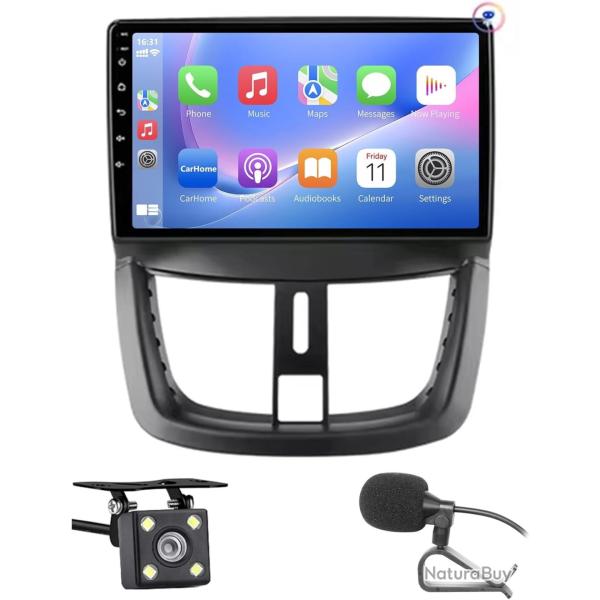 Autoradio 2 din pour Peugeot 207 2006-2015. Wireless Carplay&Android Auto 9" �cran Tactile avec Navi