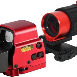 Viseur Holographique 558 + Magnifier 3X 5X Flip QD Point Rouge Vert Rail 20mm Tir Tactique Orange