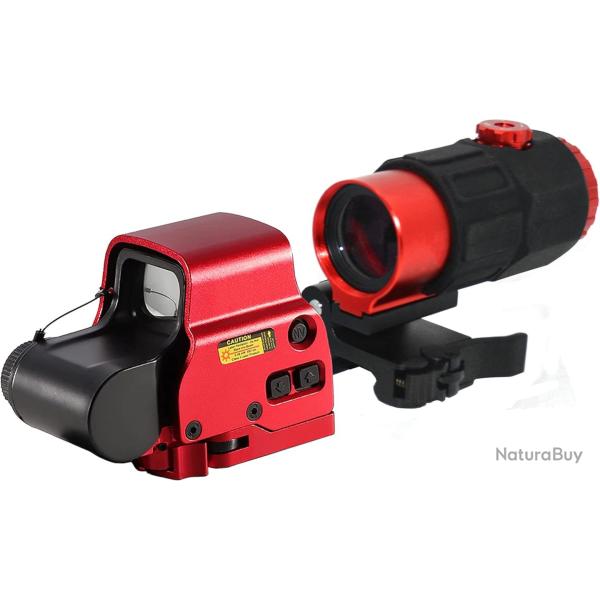 Viseur Holographique 558 + Magnifier 3X 5X Flip QD Point Rouge Vert Rail 20mm Tir Tactique Orange