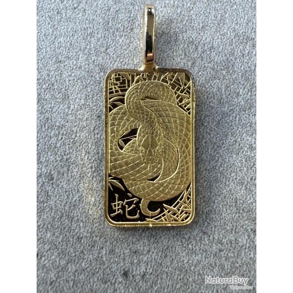 Pendentif Lingot or 1 g mont� en pendentif - Suisse - 24 carats - ARGOR - Serpent