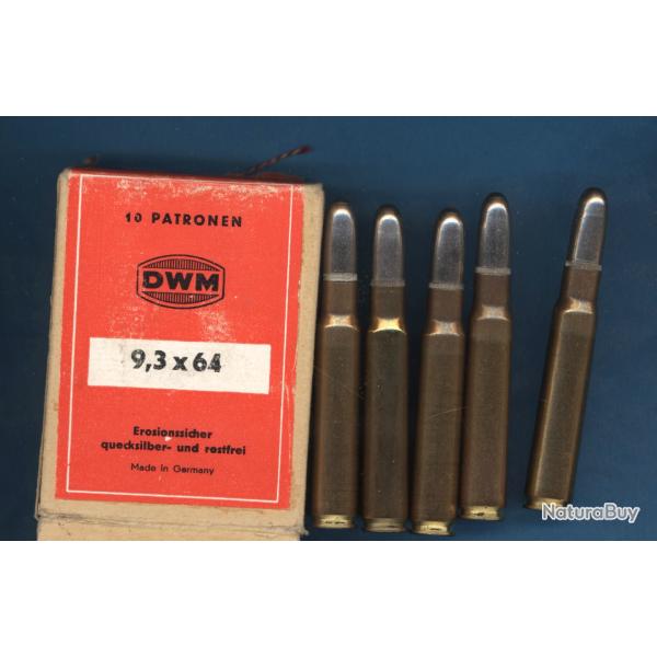 9,3 x 64 ... Anciennes munitions DWM...5 cartouches blind�es