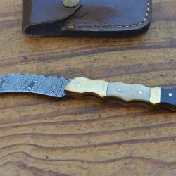 Magnifique couteau de collection Damas et os pi&egrave;ces artisanale unique