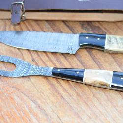 Damas forg&eacute; &agrave; la main couteau et fourchette BBQ ensemble de chef cuisinier