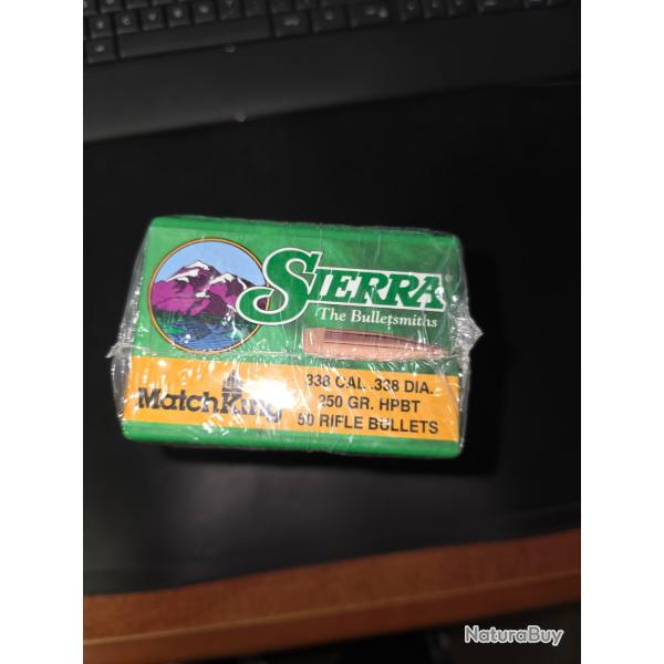 Ogives Sierra MatchKing HPBT cal.338 250grs boite de 50