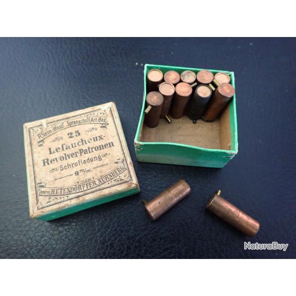 Boite + 12 munitions anciennes LEFAUCHEUX 9mm � broche