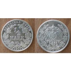 Allemagne 1/2 Mark 1906 Atelier G Piece Argent Aigle Reich
