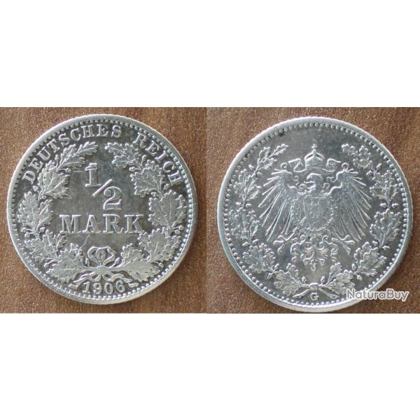 Allemagne 1/2 Mark 1906 Atelier G Piece Argent Aigle Reich