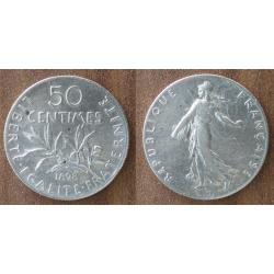 France 50 Centimes 1898 Piece Argent Semeuse Centime de Franc