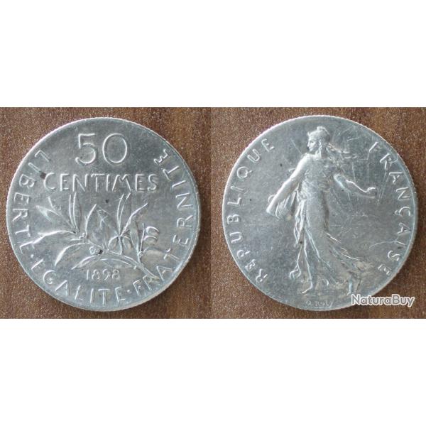 France 50 Centimes 1898 Piece Argent Semeuse Centime de Franc