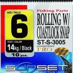 Emerillon Agrafe Sunset Rolling W/ Coastlock Snap ST-S-3005 8kg Par 10 8 BLACK - NICKEL