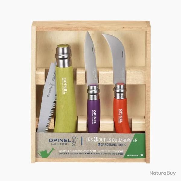 Opinel Garden, Coffret cadeau Jardin, acier inoxydable/bois, 3 pi�ces, bo�te
