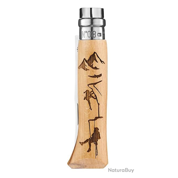 Opinel N�8 Sport ��Grav� Escalade�� - Couteau Outdoor - Manche H�tre