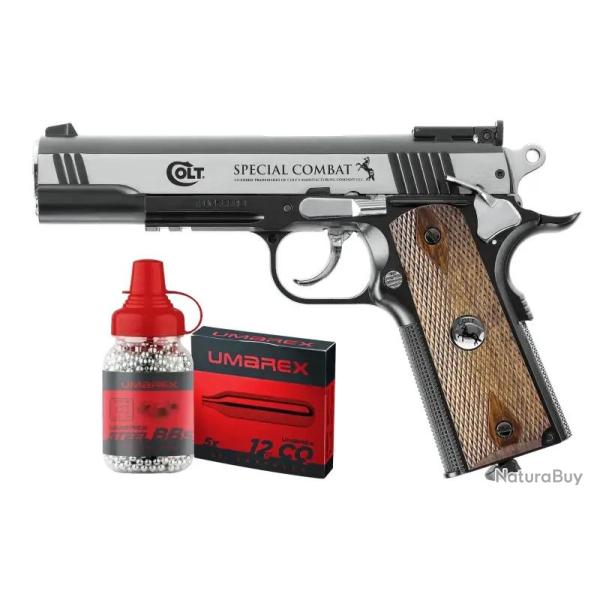 Pack pistolet BB Colt Special Combat Classic CO2 - Cal. 4,5 mm + 10 capsules CO2