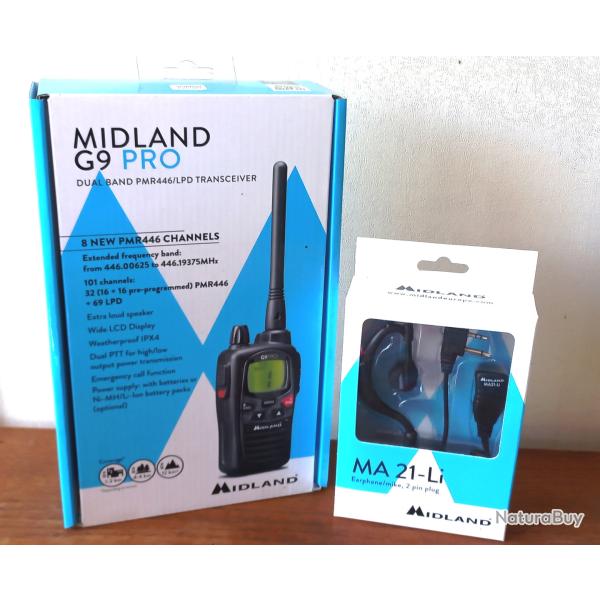 Talkie-Walkie MIDLAND G9 PRO + KIT Micro-Oreillette