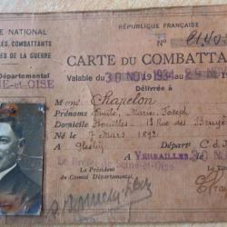 Carte du Combattant WW1 14-18