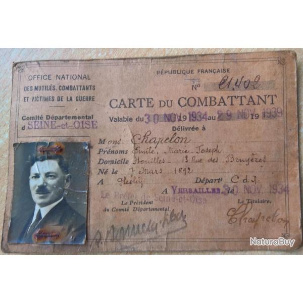 Carte du Combattant WW1 14-18
