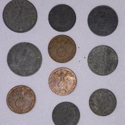 Lot de 10 pi&egrave;ces de monnaie Allemande 2GM WW2