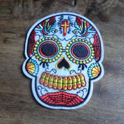 &eacute;cusson patch brod&eacute;e sugar skull thermocollant