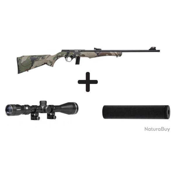 PACK CARABINE ROSSI MOD. 8122 CAMO CALIBRE 22LR CAMO + LUNETTE 3-9X40 + SILENCIEUX