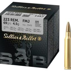 MUNITIONS SELLIER BELLOT CALIBRE 223 REM FMJ 69gr - 4.5g x100