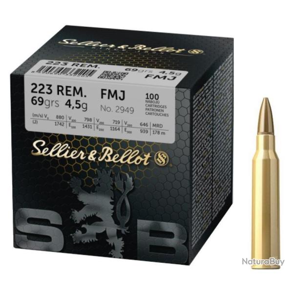MUNITIONS SELLIER BELLOT CALIBRE 223 REM FMJ 69gr - 4.5g x100
