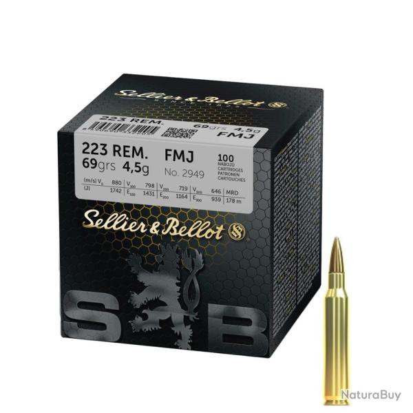 MUNITIONS SELLIER & BELLOT CALIBRE 223 REM FMJ 69gr - 4.5g x100