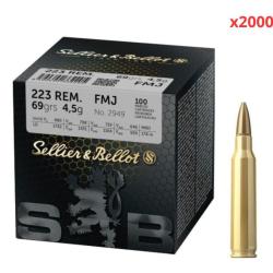 MUNITIONS SELLIER BELLOT CALIBRE 223 REM FMJ 69gr - 4.5g x2000 