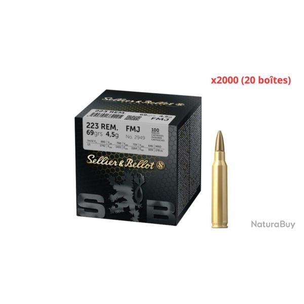 MUNITIONS SELLIER BELLOT CALIBRE 223 REM FMJ 69gr - 4.5g x2000 
