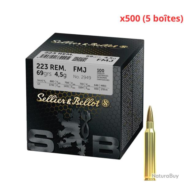 MUNITIONS SELLIER BELLOT CALIBRE 223 REM FMJ 69gr - 4.5g x500 