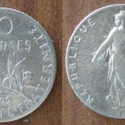 France 50 Centimes 1899 Piece Argent Semeuse Centime de Franc